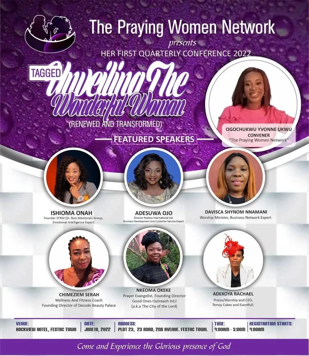 Flyer for the first quarterly conference 2022, tagged “Unveiling the Wonderful Woman”, 18 June 2022 at Rockview Hotel