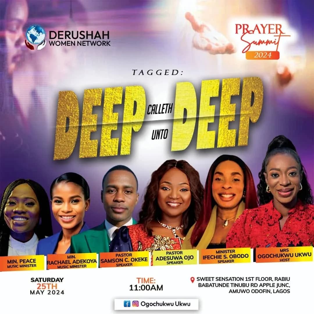 Flyer for Prayer Summit 2024, tagged “Deep Calleth Unto Deep”, 25 May 2024 at Sweet Sensation, Amuwo Odofin